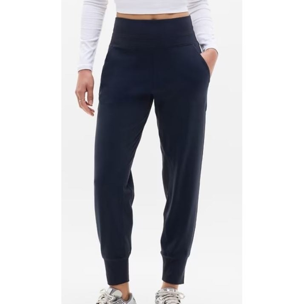 Athleta Womens Large Venice High Rise Jogger Pants Navy Ribbed Cuff Activewear